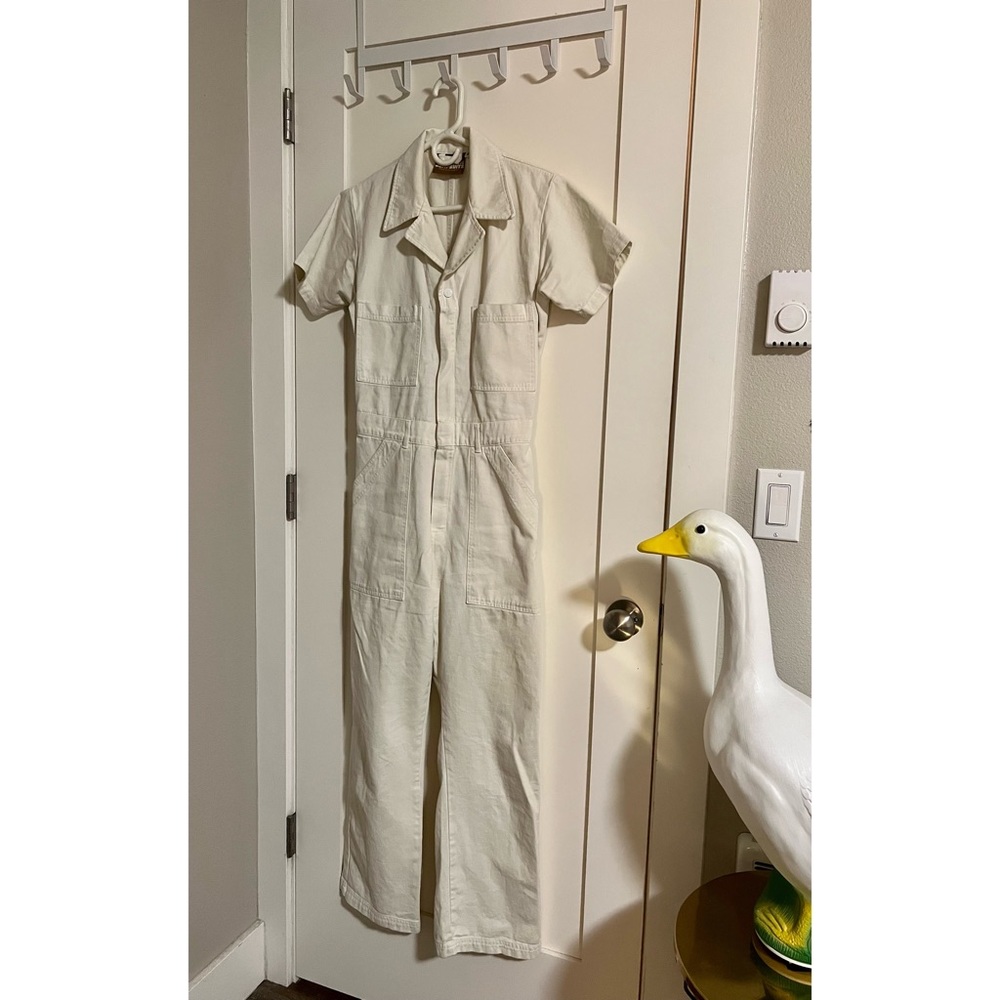Big Bud Press white short sleeved jumpsuit in white, size small. 100% cotton
